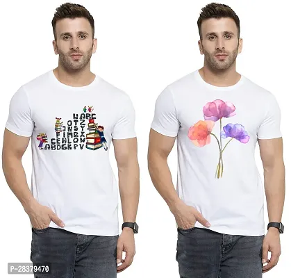 Reliable White Cotton Printed Round Neck Tees For Men Pack Of 2-thumb0