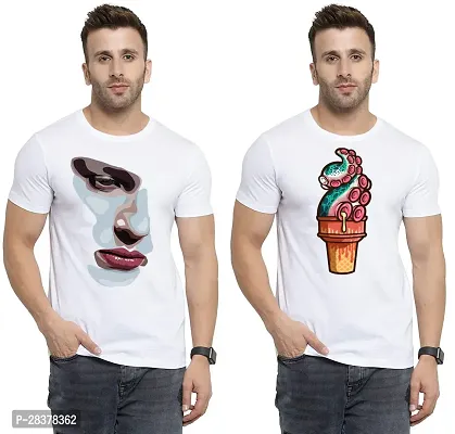 Reliable White Cotton Printed Round Neck Tees For Men Pack Of 2-thumb0