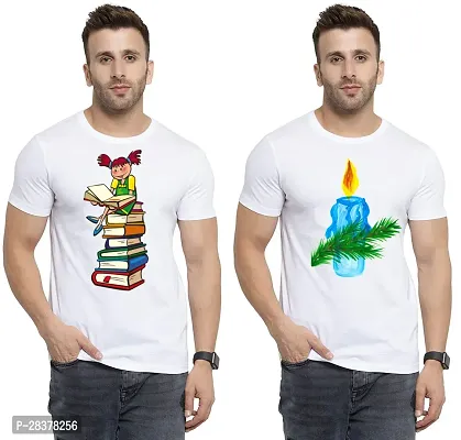 Reliable White Cotton Printed Round Neck Tees For Men Pack Of 2-thumb0