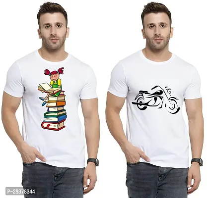 Reliable White Cotton Printed Round Neck Tees For Men Pack Of 2-thumb0