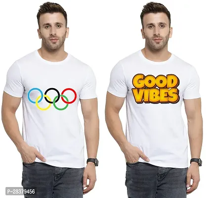 Reliable White Cotton Printed Round Neck Tees For Men Pack Of 2-thumb0