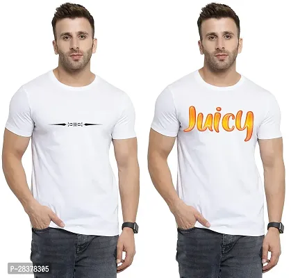 Reliable White Cotton Printed Round Neck Tees For Men Pack Of 2-thumb0