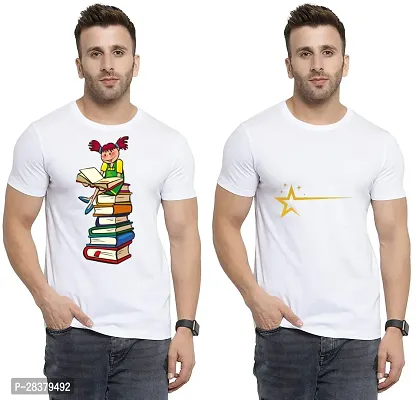 Reliable White Cotton Printed Round Neck Tees For Men Pack Of 2-thumb0