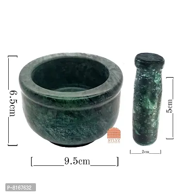 "STLYZ Green Marble Granite Imam Dasta, Mortar and Pestle Set, Ohkli Musal, Kharal,khalbatta or Mixer and Grinder Set for Kitchen (Greem, 4x3 Inchs)"-thumb3