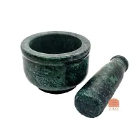 "STLYZ Green Marble Granite Imam Dasta, Mortar and Pestle Set, Ohkli Musal, Kharal,khalbatta or Mixer and Grinder Set for Kitchen (Greem, 4x3 Inchs)"-thumb1