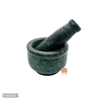 "STLYZ Green Marble Granite Imam Dasta, Mortar and Pestle Set, Ohkli Musal, Kharal,khalbatta or Mixer and Grinder Set for Kitchen (Greem, 4x3 Inchs)"-thumb5