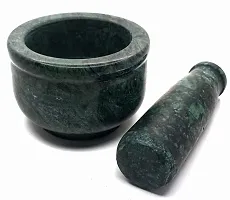 "STLYZ Green Marble Granite Imam Dasta, Mortar and Pestle Set, Ohkli Musal, Kharal,khalbatta or Mixer and Grinder Set for Kitchen (Greem, 4x3 Inchs)"-thumb3