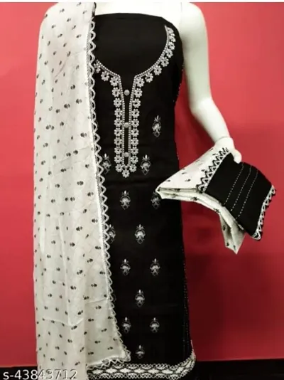 Trendy Women's Cotton Embroidered Dress Material with Dupatta