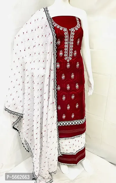 Stylish Cotton Neck Embroidery Work Dress Material With Dupatta Set-thumb0