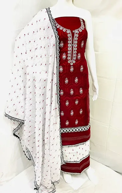 Trendy Women's Cotton Embroidered Dress Material with Dupatta