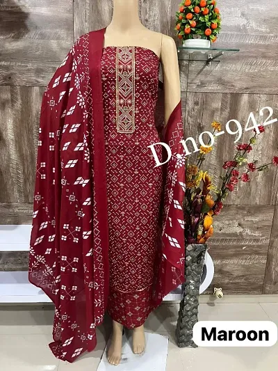 Stylish Cotton Printed Unstitched Dress Material with Dupatta
