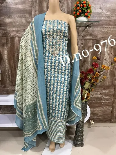 Stylish Multicoloured Cotton Printed Dress Material with Dupatta