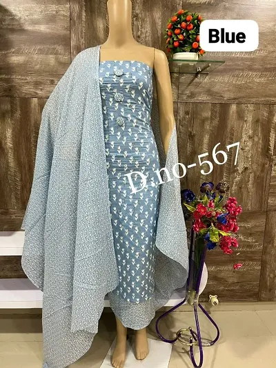 Stylish Cotton Printed Dress Material with Dupatta