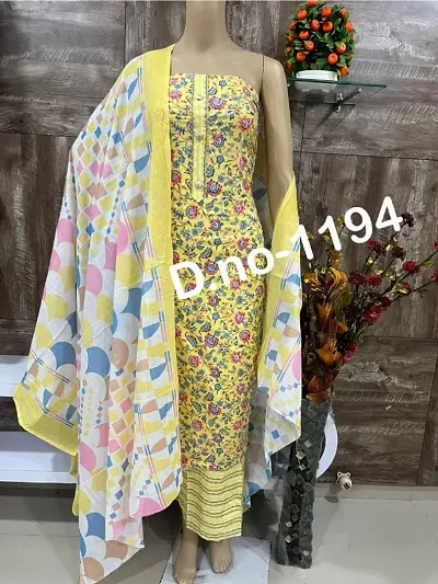 Fancy Cotton Printed Dress Material with Dupatta