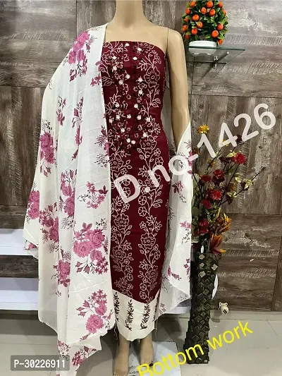 Classic Cotton Embroidered Dress Material with Dupatta For Women-thumb0