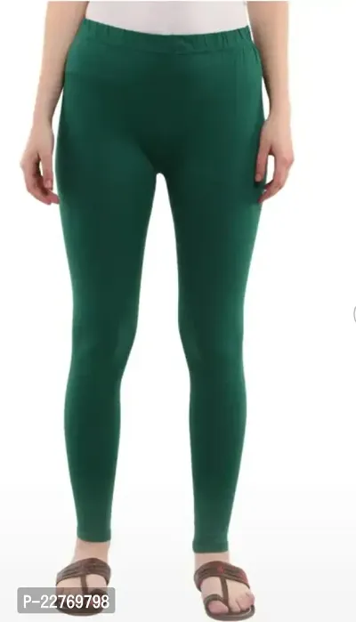 Fabulous Green Cotton Solid Leggings For Women-thumb0