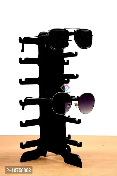 Acrylic 6 Glass Stand Spectacle Specs Eyeglass Sunglasses Holder Stand (12 Inch, Black)-thumb3