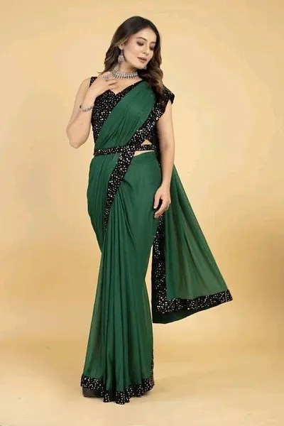 Stylish Lycra Blend Saree With Blouse Piece For Women