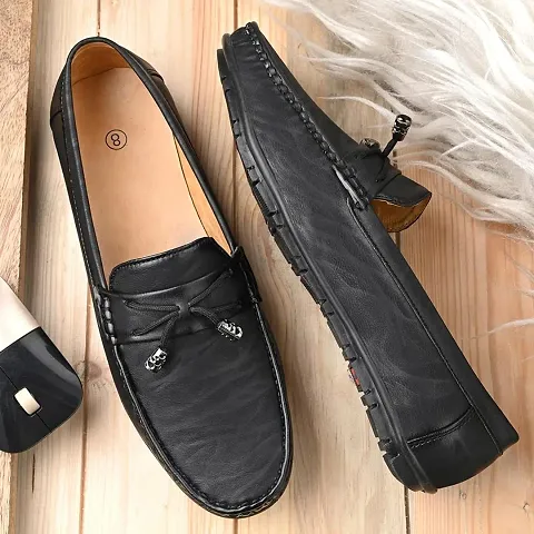 Stylish Black Canvas Solid Loafers Shoes For Men