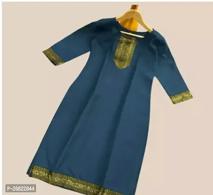 Stylish Blue Pima Cotton Stitched Kurta For Women-thumb0