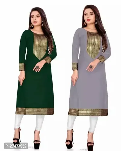 Women Casual Kurti For Women And Girl s Cotton Slub Lace border Straight Kurti  Women Straight Kurti (Pack 2)-thumb0