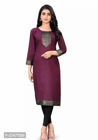 Festival-Ready Indian Ethnic Wear Indulge in the allure of this Women s Cotton Slub Kurta Set  featuring a beautifully Lace Border straight kurti