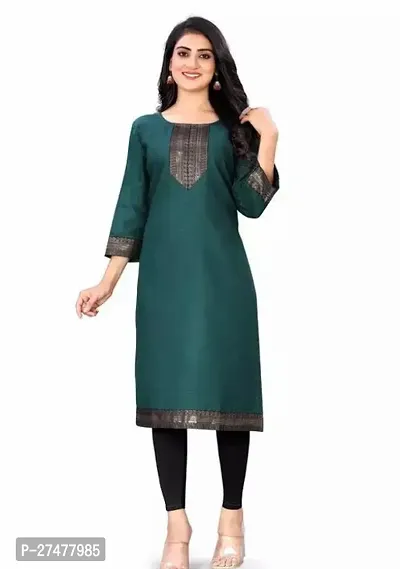 Festival-Ready Indian Ethnic Wear Indulge in the allure of this Women s Cotton Slub Kurta Set  featuring a beautifully Lace Border straight kurti-thumb0