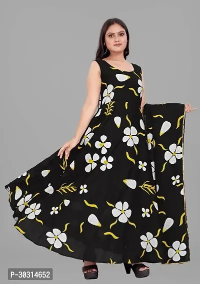 Stylish Black Georgette Stitched Floral Print Gown With Dupatta For Women-thumb0