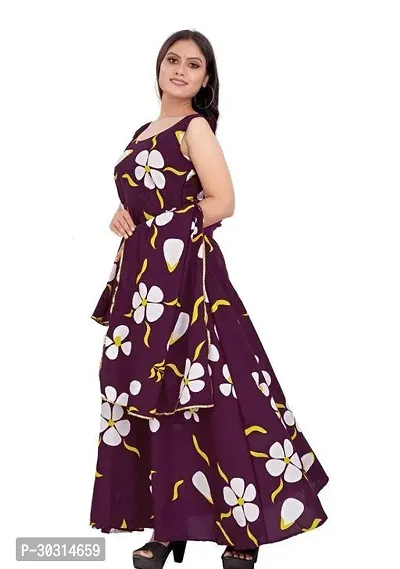 Stylish Purple Georgette Stitched Floral Print Gown With Dupatta For Women-thumb0