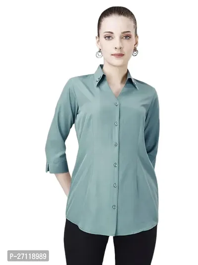 Elegant Green Polyester Shirt For Women-thumb0