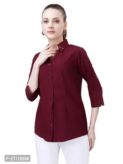 Elegant Maroon Polyester Shirt For Women