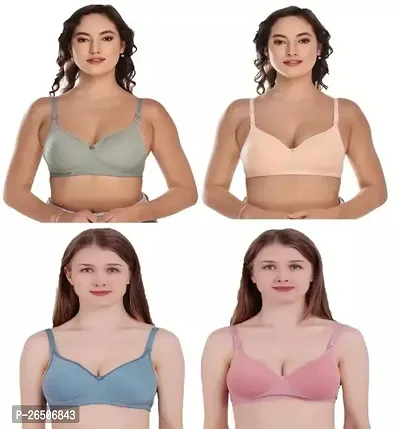 Stylish Multicoloured Cotton Blend Solid Padded Bras For Women Combo Of 4-thumb0