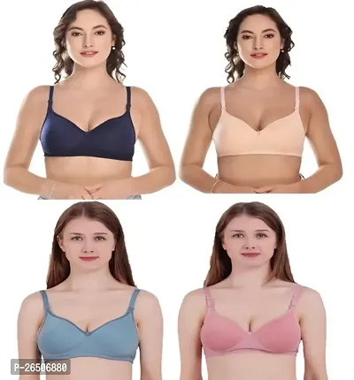 Stylish Multicoloured Cotton Blend Solid Padded Bras For Women Combo Of 4