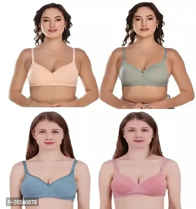 Stylish Multicoloured Cotton Blend Solid Padded Bras For Women Combo Of 4