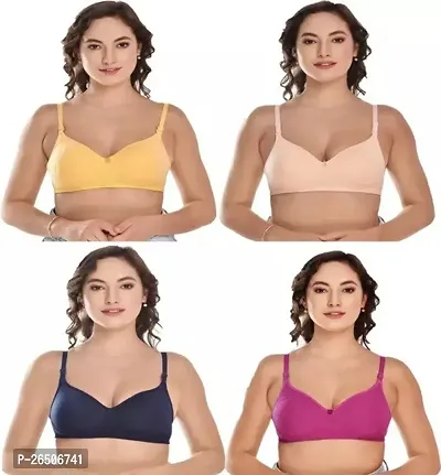 Stylish Multicoloured Cotton Blend Solid Non Padded Bras For Women Combo Of 4