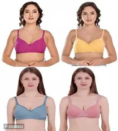 Stylish Multicoloured Cotton Blend Solid Padded Bras For Women Combo Of 4