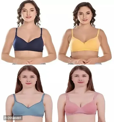 Stylish Multicoloured Cotton Blend Solid Padded Bras For Women Combo Of 4