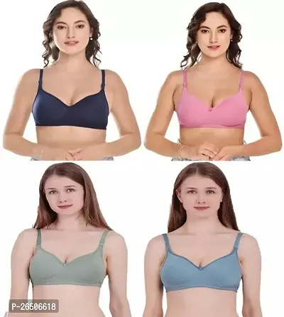 Stylish Multicoloured Cotton Blend Solid Padded Bras For Women Combo Of 4