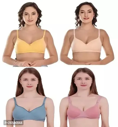 Stylish Multicoloured Cotton Blend Solid Padded Bras For Women Combo Of 4-thumb0