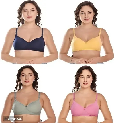 Stylish Multicoloured Cotton Blend Solid Padded Bras For Women Combo Of 4