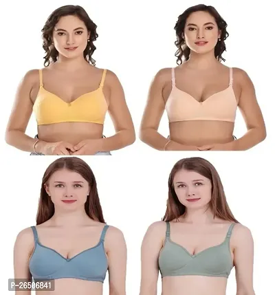 Stylish Multicoloured Cotton Blend Solid Padded Bras For Women Combo Of 4