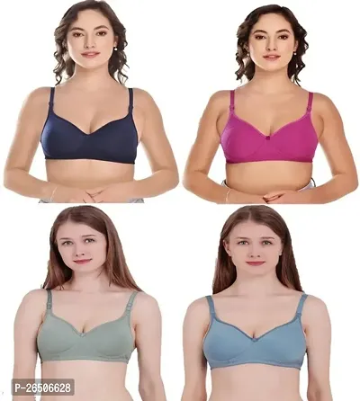 Stylish Multicoloured Cotton Blend Solid Padded Bras For Women Combo Of 4-thumb0