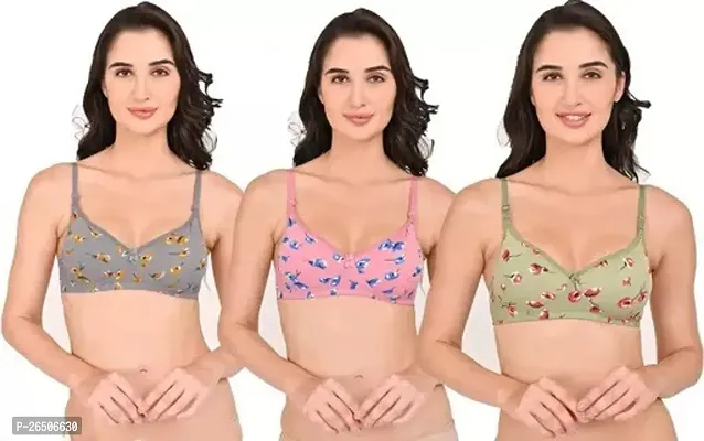 Stylish Multicoloured Cotton Printed Padded Bras For Women Combo Of 3-thumb0