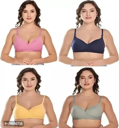 Stylish Multicoloured Cotton Blend Solid Non Padded Bras For Women Combo Of 4