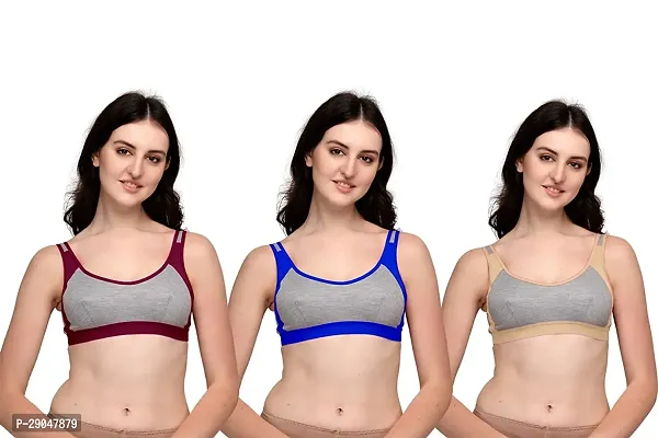 Stylish Multicoloured Cotton Blend Solid Bras For Women Pack Of 3-thumb0