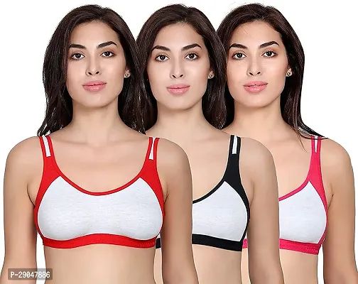 Stylish Multicoloured Cotton Blend Solid Bras For Women Pack Of 3-thumb0