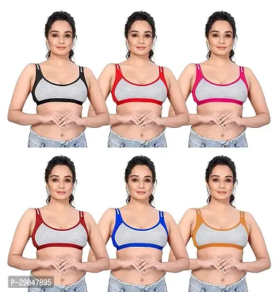 Stylish Multicoloured Cotton Blend Solid Bras For Women Pack Of 6-thumb0