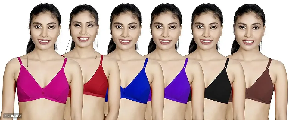 Stylish Multicoloured Cotton Blend Solid Bras For Women Pack Of 6-thumb0