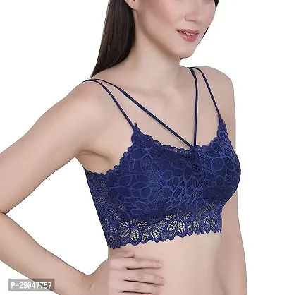 Stylish Navy Blue Cotton Blend Solid Bras For Women