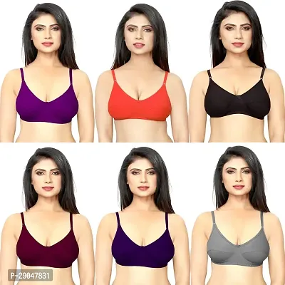 Stylish Multicoloured Cotton Blend Solid Bras For Women Pack Of 6-thumb0